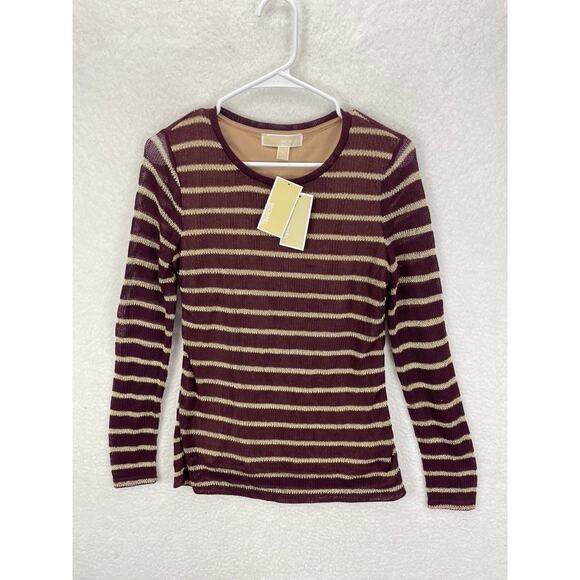 Michael Kors Women’s M‎ Metallic Stripe Pullover Sweater Purple Long Sleeve NWT - Picture 2 of 9